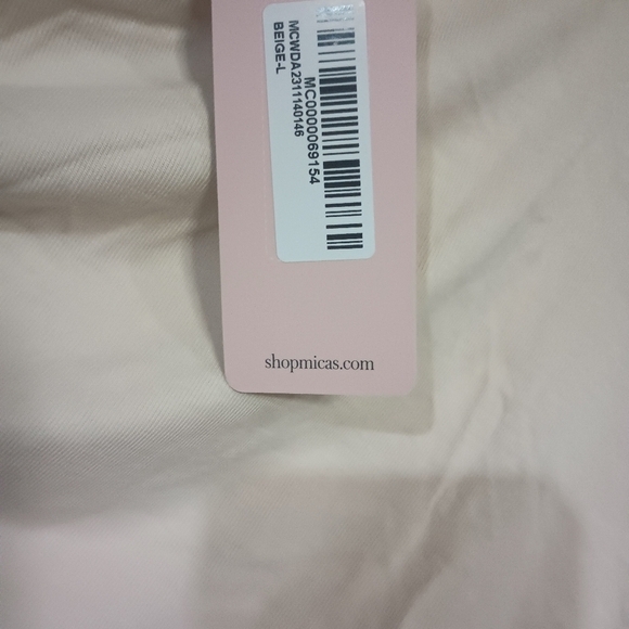 NWT micas drawstring slit sleeveless maxi dress beige in color size large - Picture 4 of 5